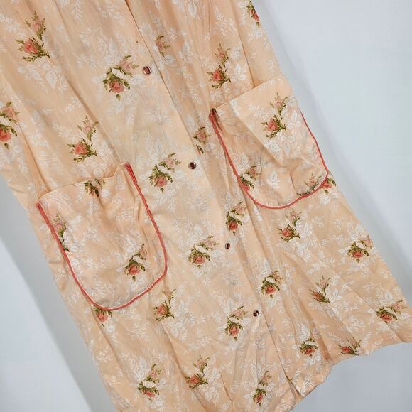 Vintage Smart Time Nightgown House Dress Peach Floral Button Down Midi Size M - Picture 2 of 6